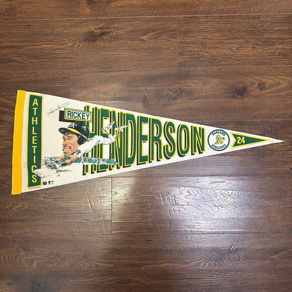 Vintage Rickey Henderson Salem 90s Pennant Banner Oakland Athletics Baseball MLB - Picture 2 of 13